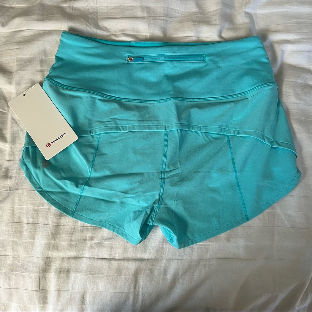 Lululemon electric turquoise speed up shorts high rise 2.5” inseam - Picture 3 of 10
